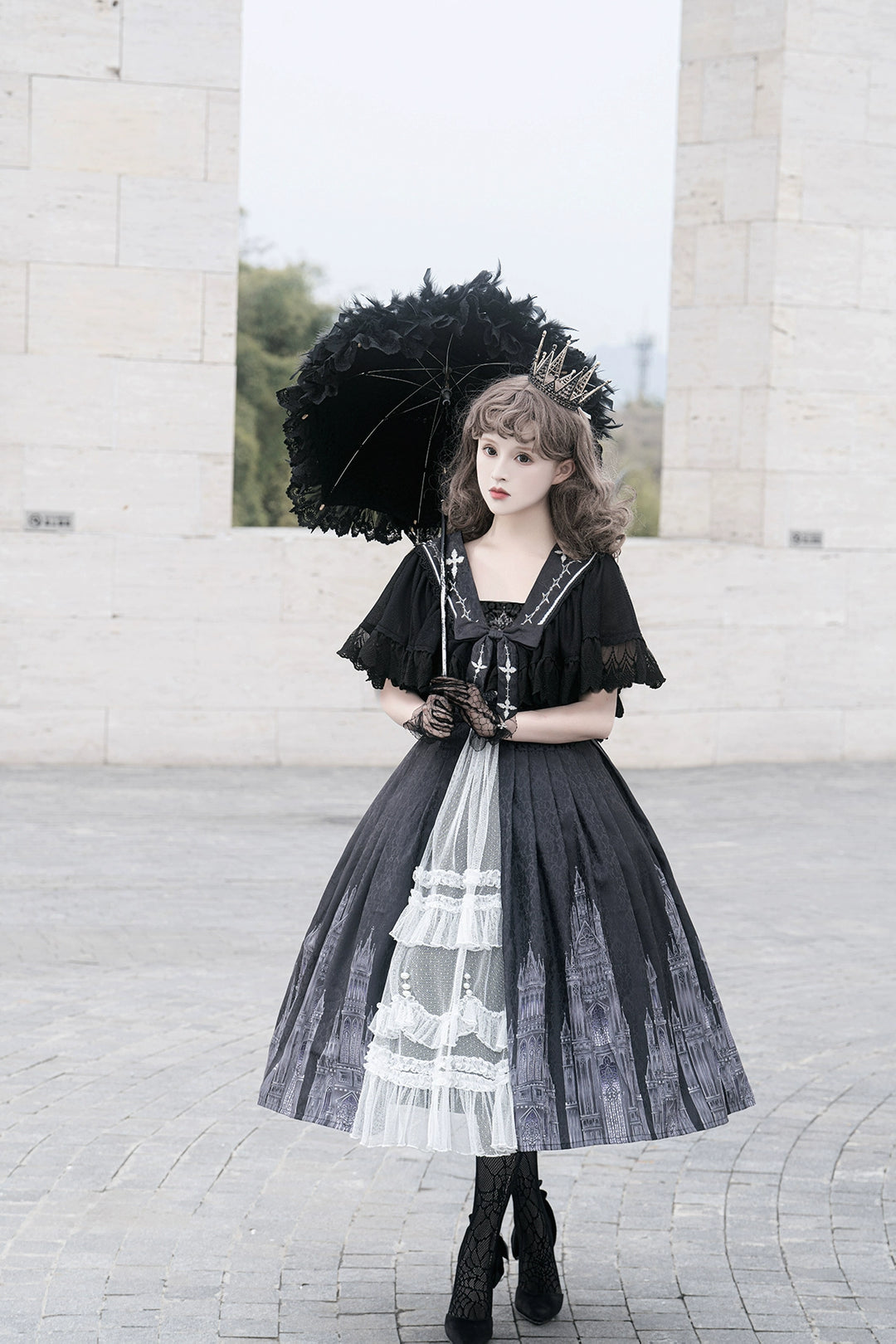 Cornfield Lolita~Silent Church~Gothic Lolita JSK Dress Printed Dress Thin Shawl Set