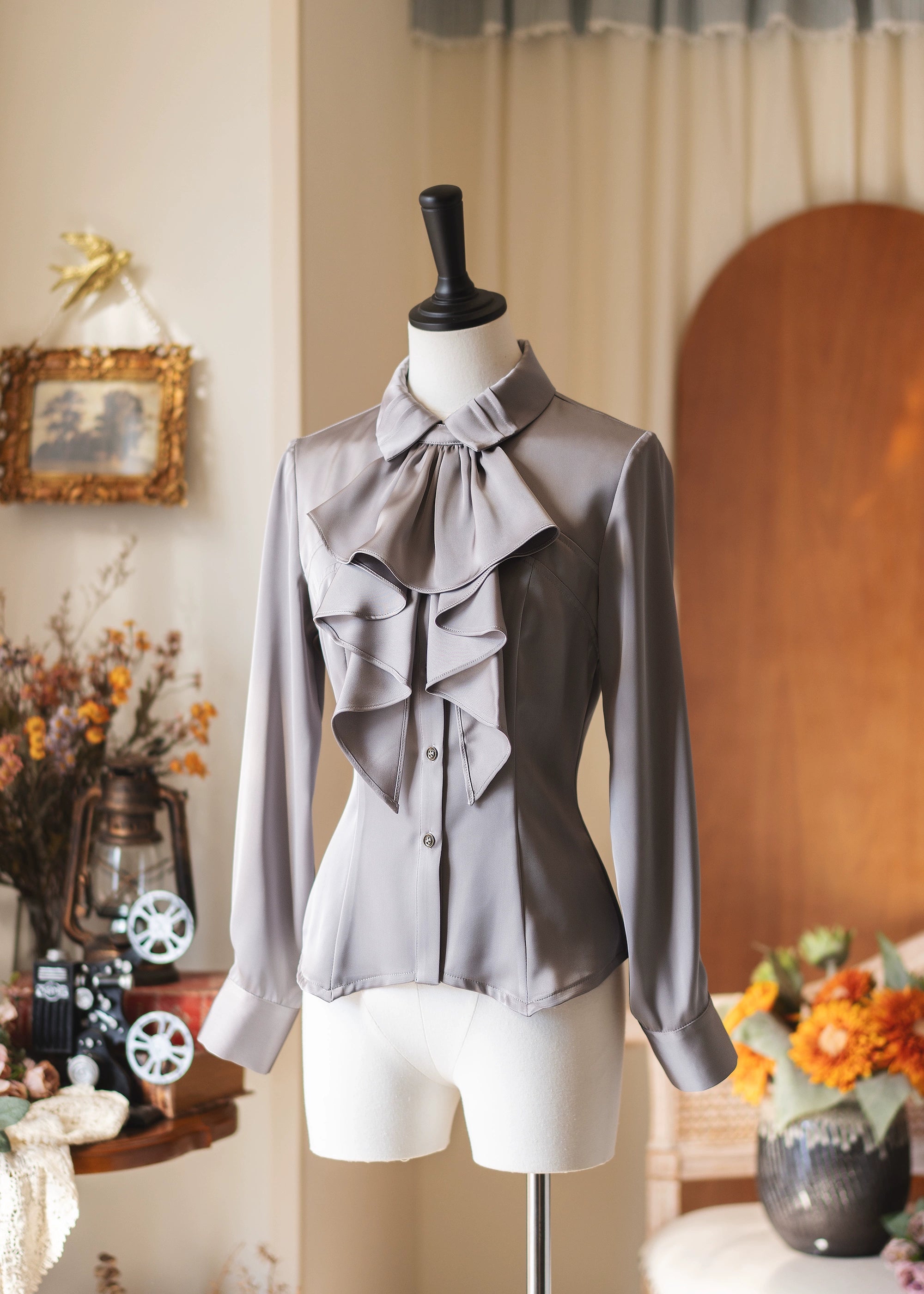 Forest Wardrobe - Forest Dew - Elegant Lolita Slim Fit Shirt, Detachable Jabot (2XL L M S XL) 44189:798206