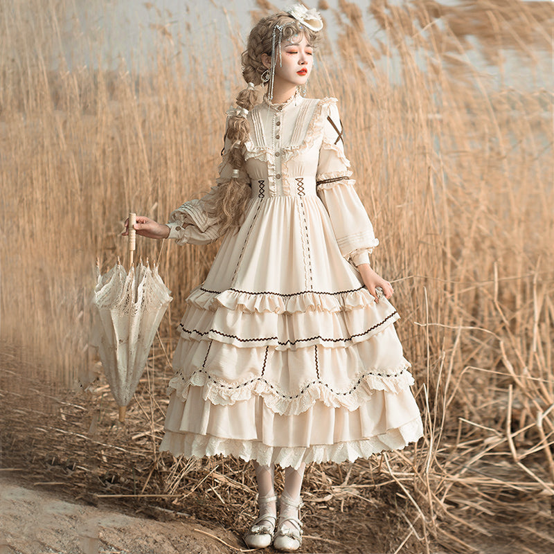 ChunLv Lolita~Shepherdess~Long Sleeve Country Lolita Princess Dress S OP*1+removable double-layer hem*1 