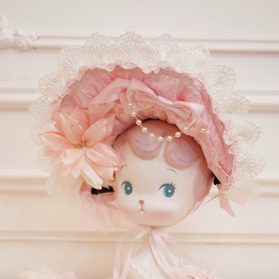 Mengfuzi~Old School Lolita Headdress Lovely Lolita BNT and Accessories Batch 6 Dark Pink Bonnet Only