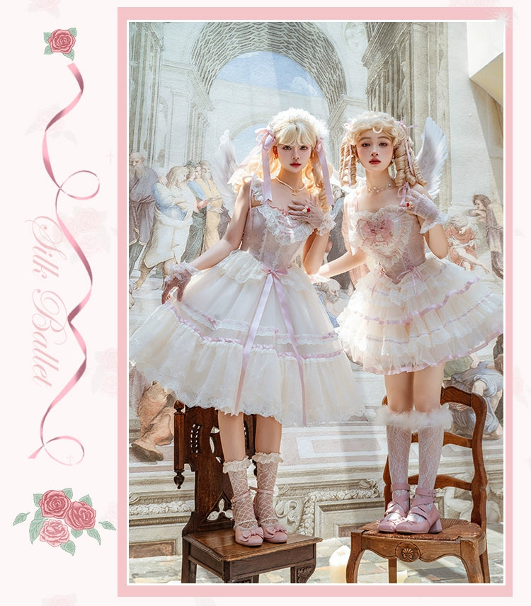 Flower and Pearl Box~Silk Ballet~Wedding Lolita Pink Bridal JSK Set   