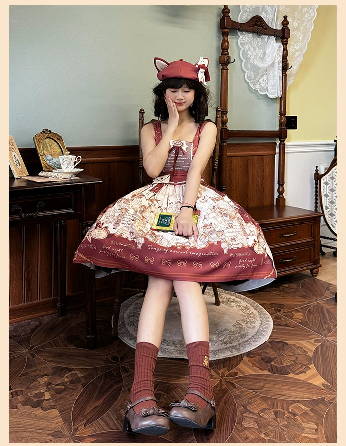 Alice Girl~Fox Band~Printed Sweet Lolita JSK Dress Square Neckline Daily Dress