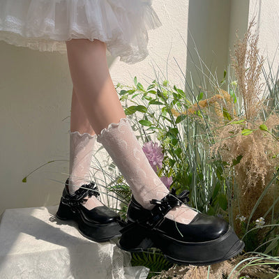 WAGUIR~Moon Rabbit~Kawaii Lolita Lace Thin Socks free size white 