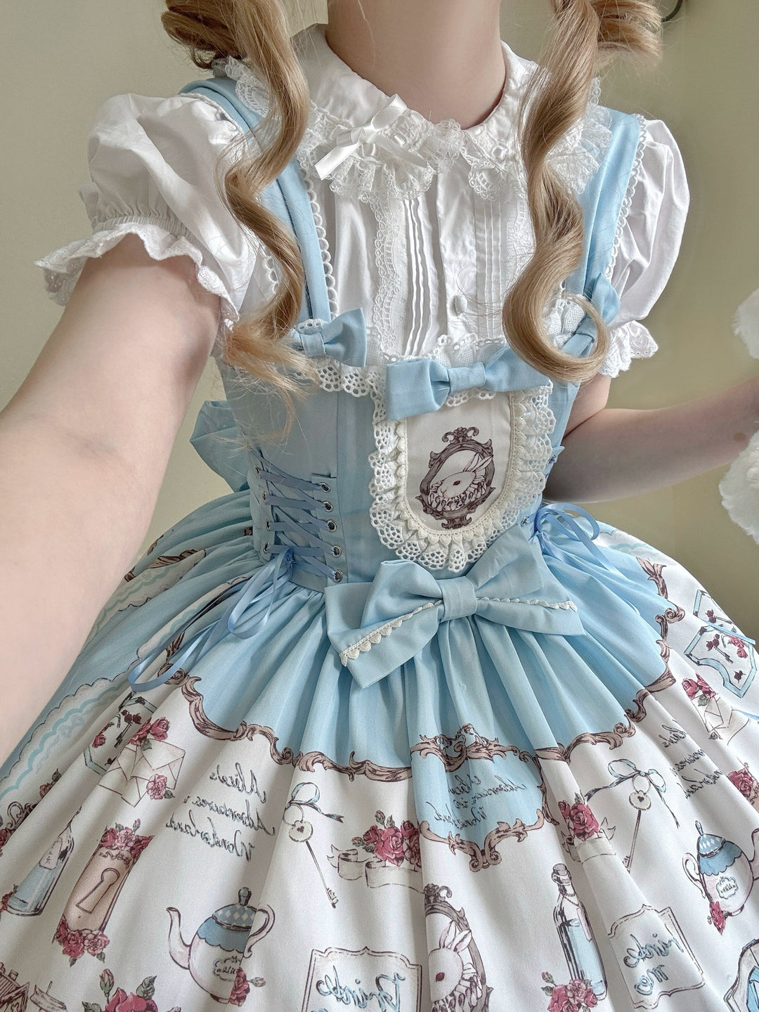 MeowMeow - Rabbit Collection Box - Bunny Print Kawaii Lolita JSK Dress Light Blue JSK S