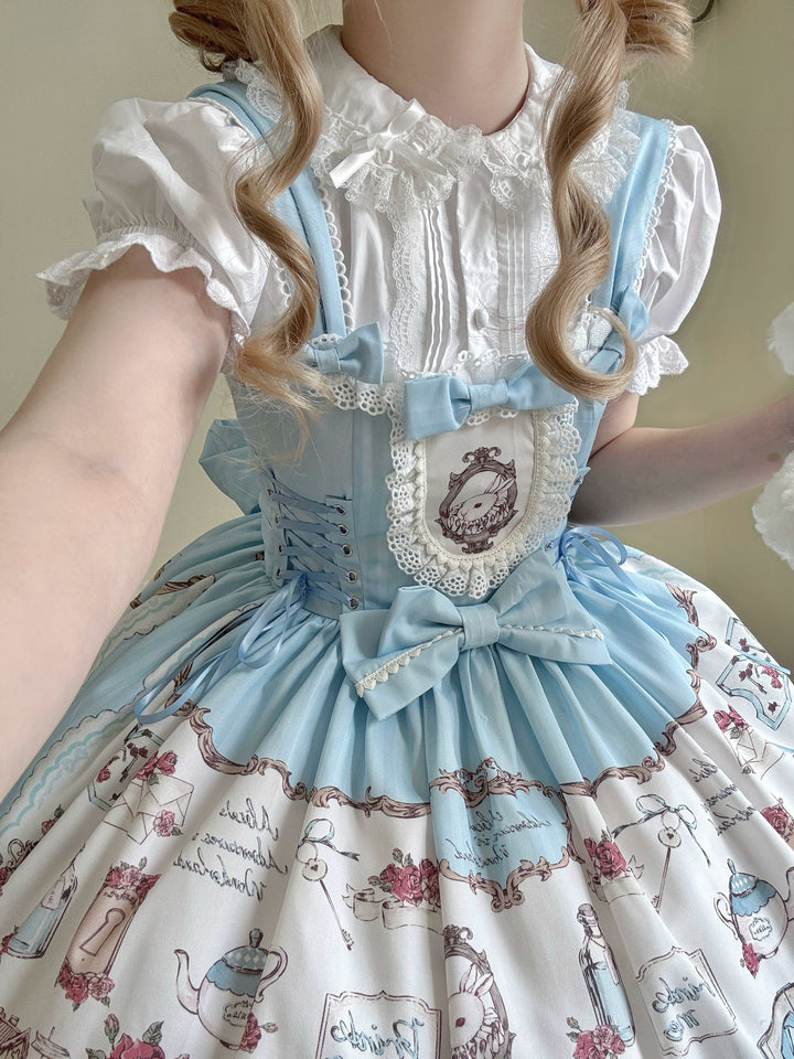 MeowMeow - Rabbit Collection Box - Bunny Print Kawaii Lolita JSK Dress Light Blue JSK S