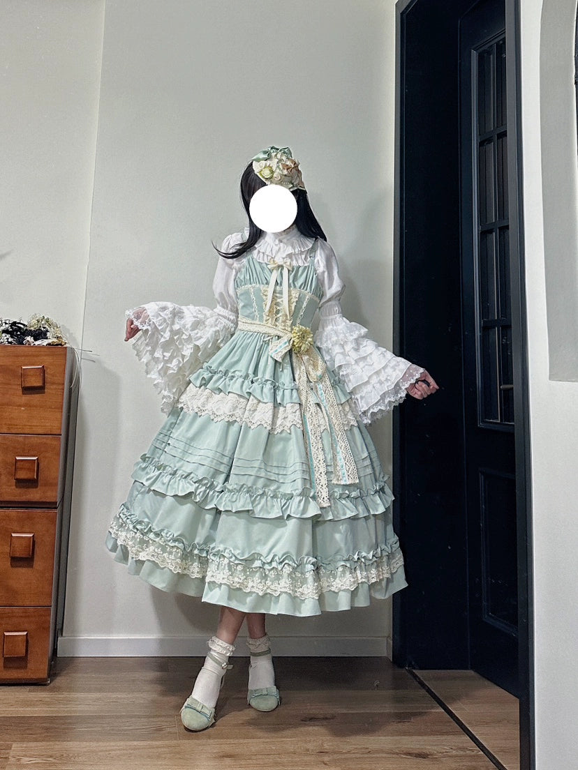 (BFM)Qianmu~Lilianne~Elegant Lolita Ruffled Hem JSK Dress Multicolors S light green JSK 