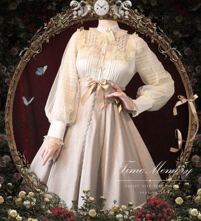 Time Memory~Misty Flower Weave~Elegant Lolita Shirt Stand Collar Mutton Sleeve Blouse beige (light apricot) blouse S 