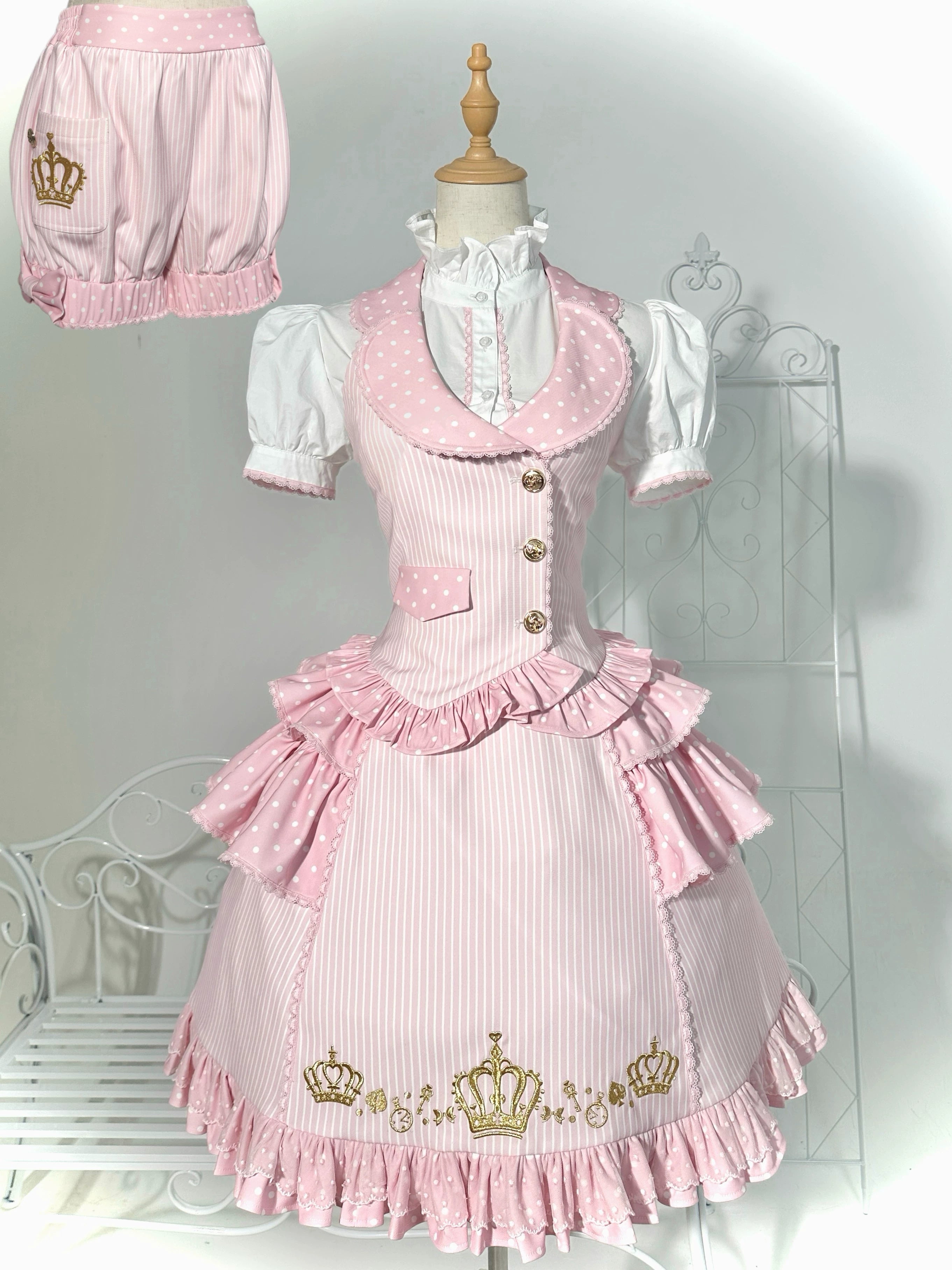 New Century Princess - Pink and Gold Old School Lolita Skirt & Vest Set 45861:866064