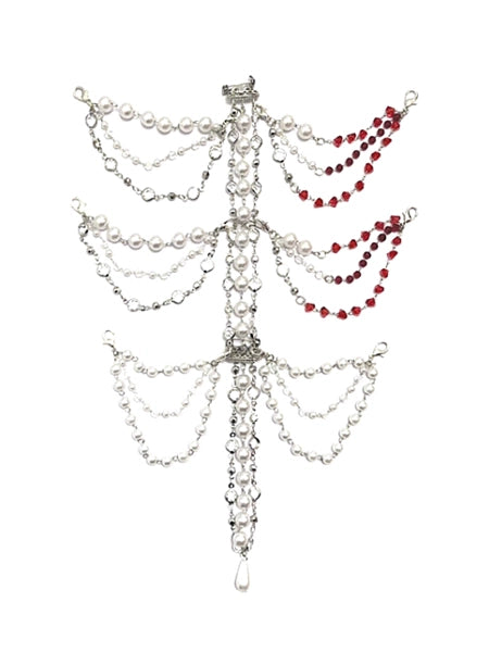 (BFM)LeMiroir~Saint~Gothic Lolita Bonnet Rib Chain Brooch Jabot Silver - Red Metal Rib Decorative Chain  