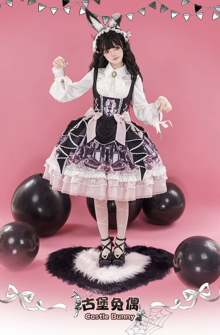 Honey Machine~Castle Bunny~Sweet Lolita Bust-Supporting JSK Doll Dress with Headband