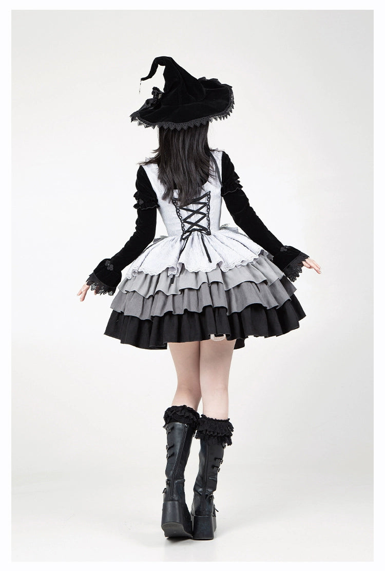 With Puji~Innocent Talk~Halloween Chinese Style Lolita OP Black-silver Gray Dress   