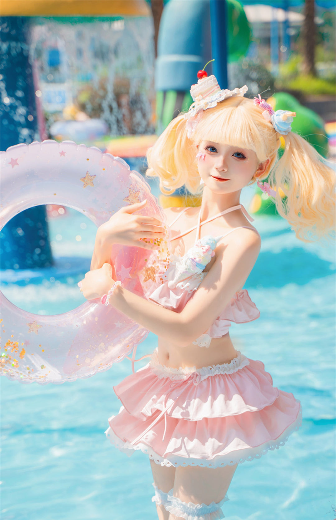 To Alice~Kawaii Lolita Inspired Swim Suit with Tiered Flounce Hem