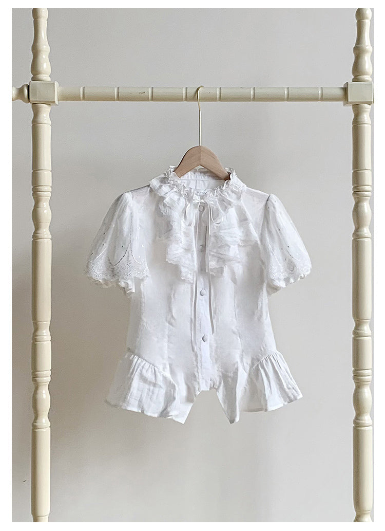 With PUJI~Anna~Classic Lolita Shirt with Lace Embroidery and Princess Sleeves White shirt only S
