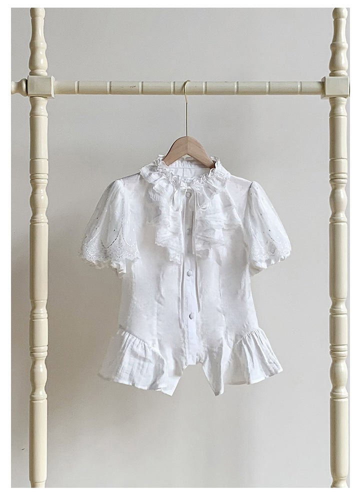 With PUJI~Anna~Classic Lolita Shirt with Lace Embroidery and Princess Sleeves White shirt only S