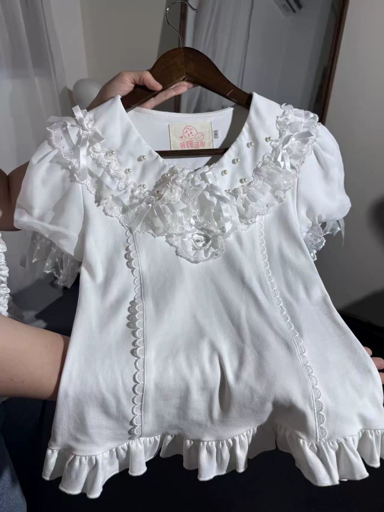 Sea Coconut - Cotton Old School Lolita Peter Pan Collar Blouse with Lace
