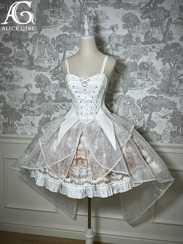 Alice Girl~Doll Mystery~Gothic Lolita Skirt Suit Top Skirt Split Dress XS White (top + skirt) 