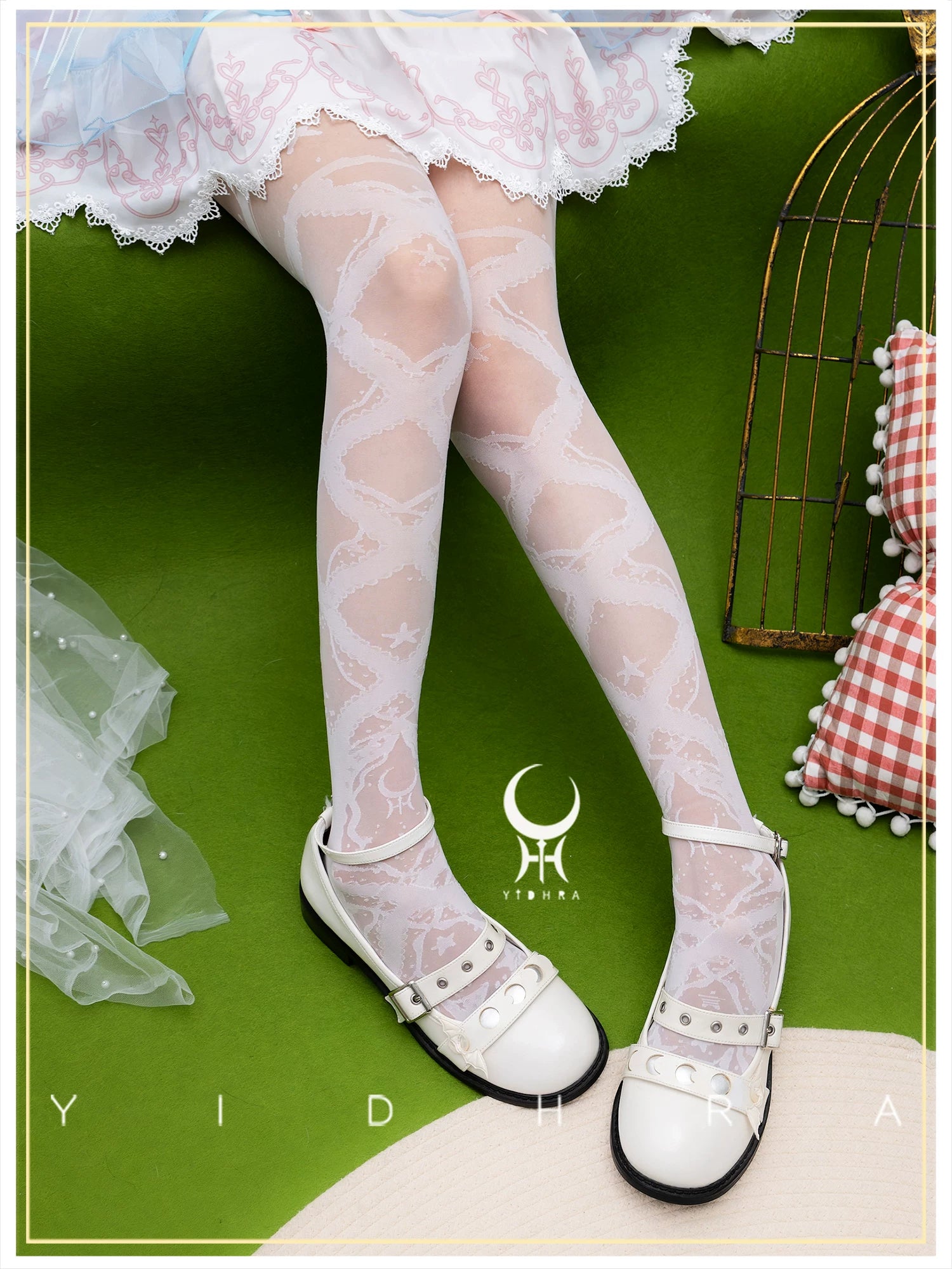 Stretchy Lolita Summer Lace Ribbon Printed Pantyhose 45660:857347