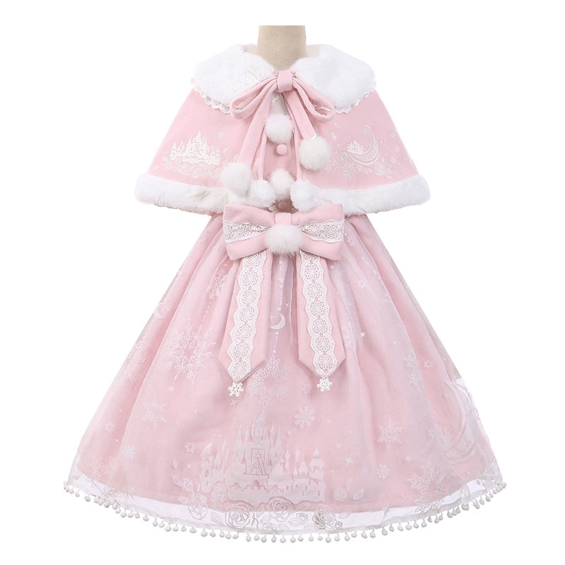 To Alice~Snow Moon Castle~Sweet Lolita Jumper Dress Set Christmas Plush Cape   