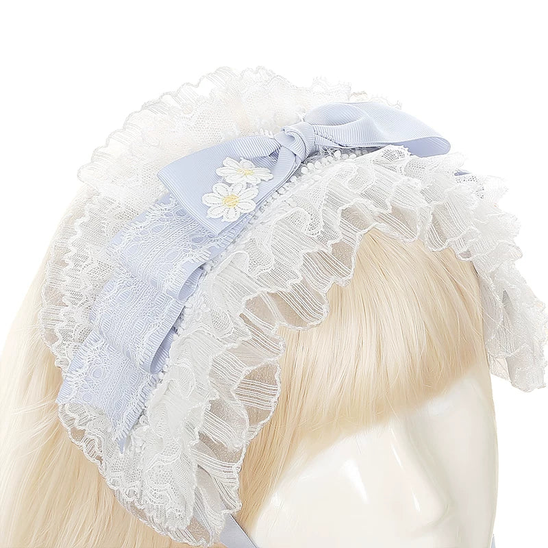 Daisy Cake - Blue Plaid Sweet Lolita JSK Dress, Daisy-trimmed Bows