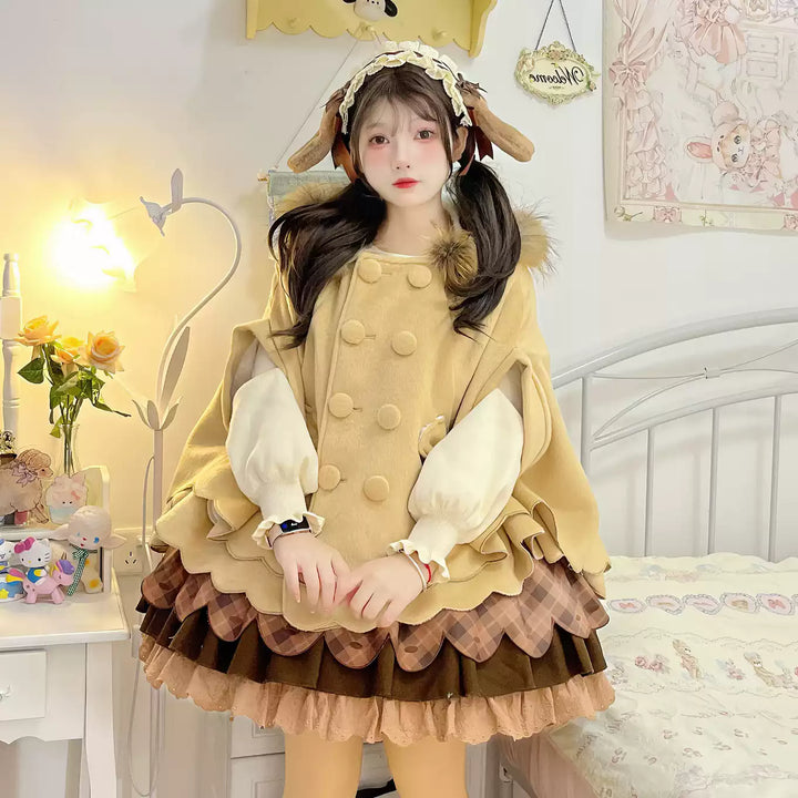 Yayizi~Sweet Lolita Cape Winter Plush Lolita Coat