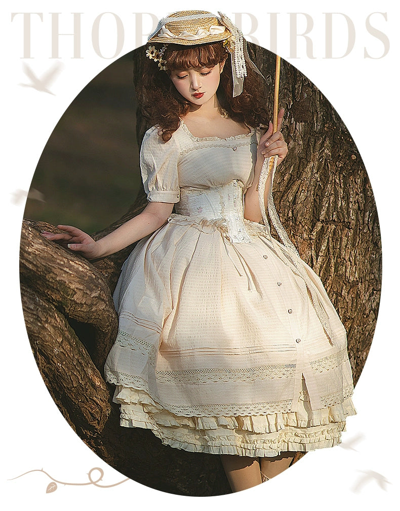 Urtto~Elegant Lolita OP Dress Short Sleeve Square Neckline Lolita Dress   