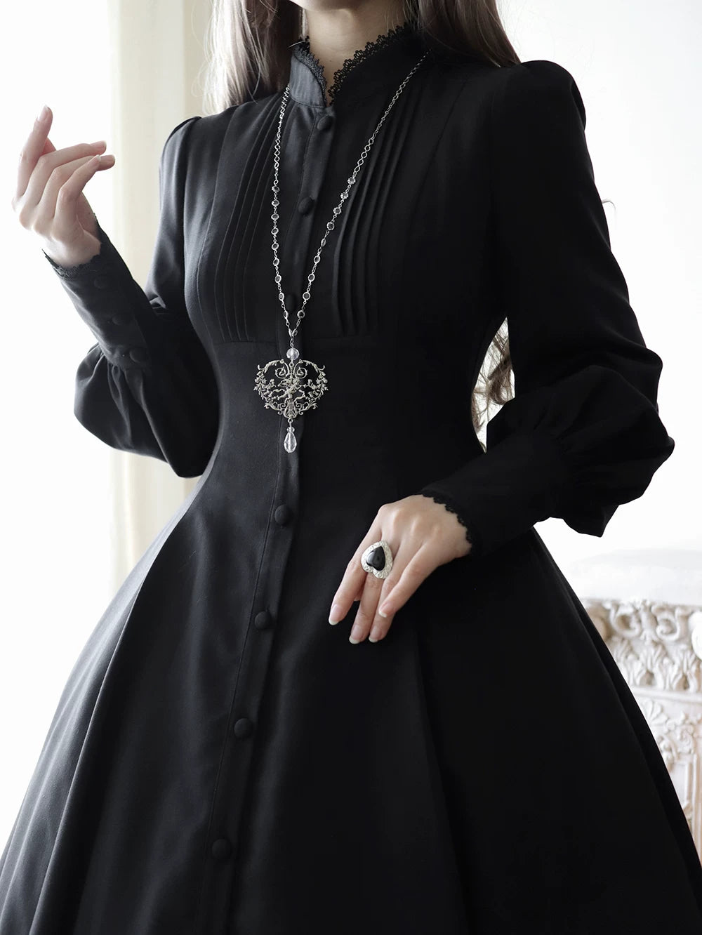 Astrea - Black Classic Lolita Long OP Dress, Side Pockets