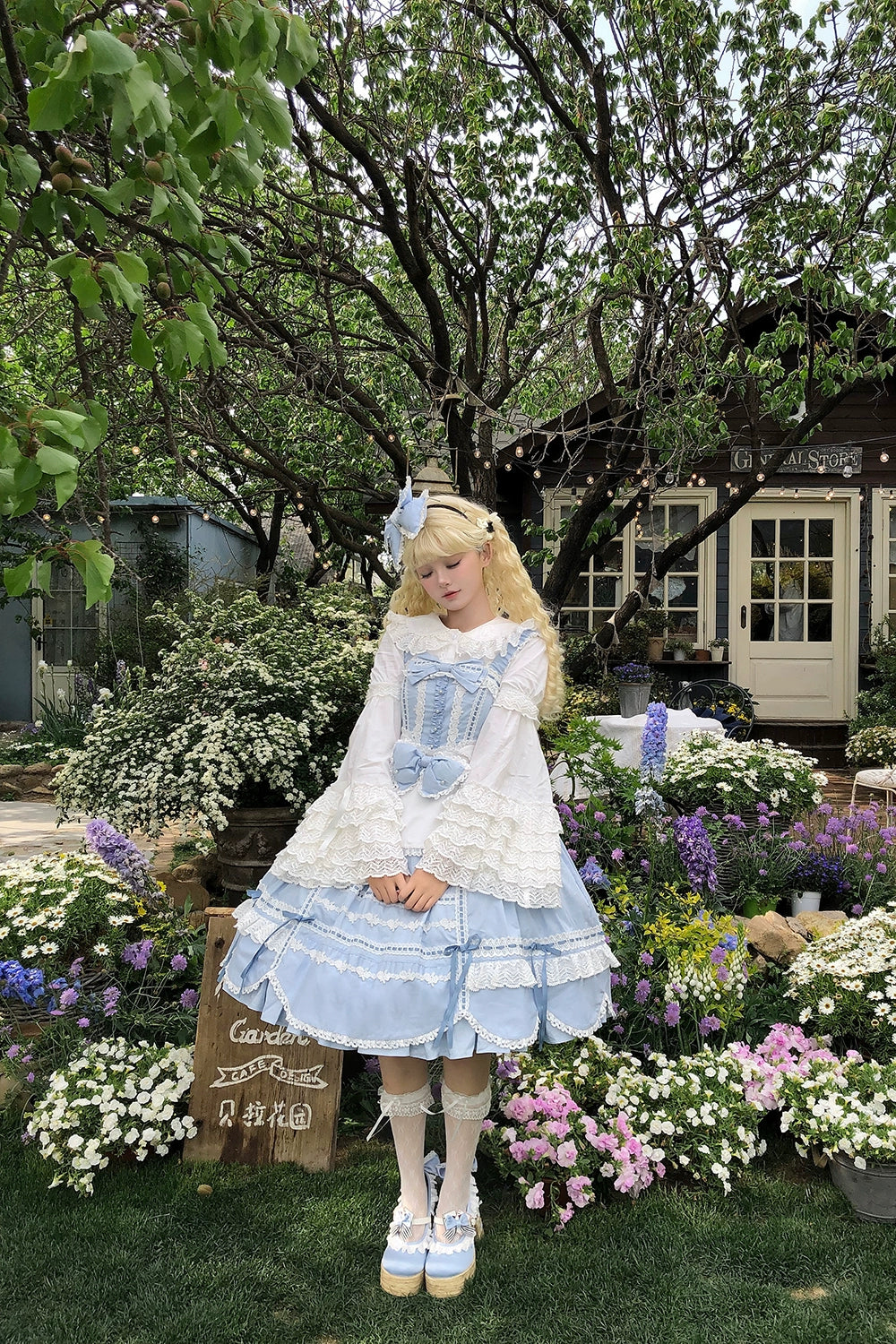 Vintage Petal Rabbit - Cotton Old School Lolita JSK Dress With Petal-Shaped Hem 43136:769608