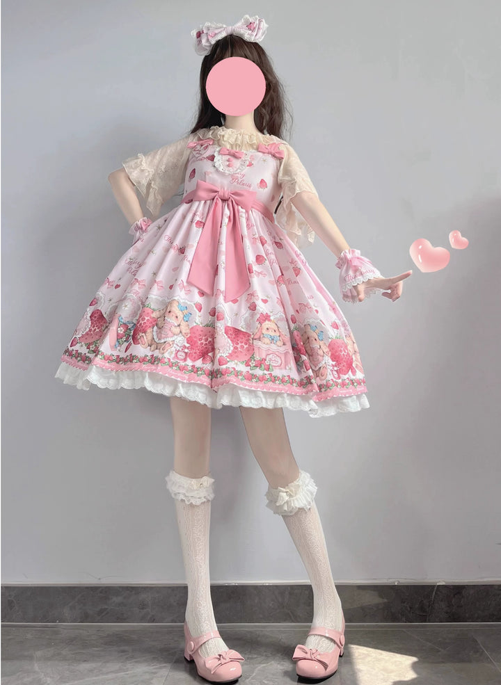 Polaris Lolita~Rabbit Berry Gift Box~Sweet Lolita JSK Pink Lolita Dress   