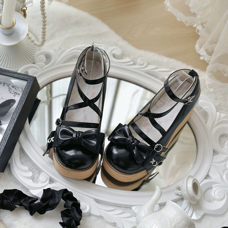 SeeYou~Sweet Cake~Sweet Lolita Platform Shoes Wood Grain (35 36 37 38 39 40 41 42 / Black) 39896:641946