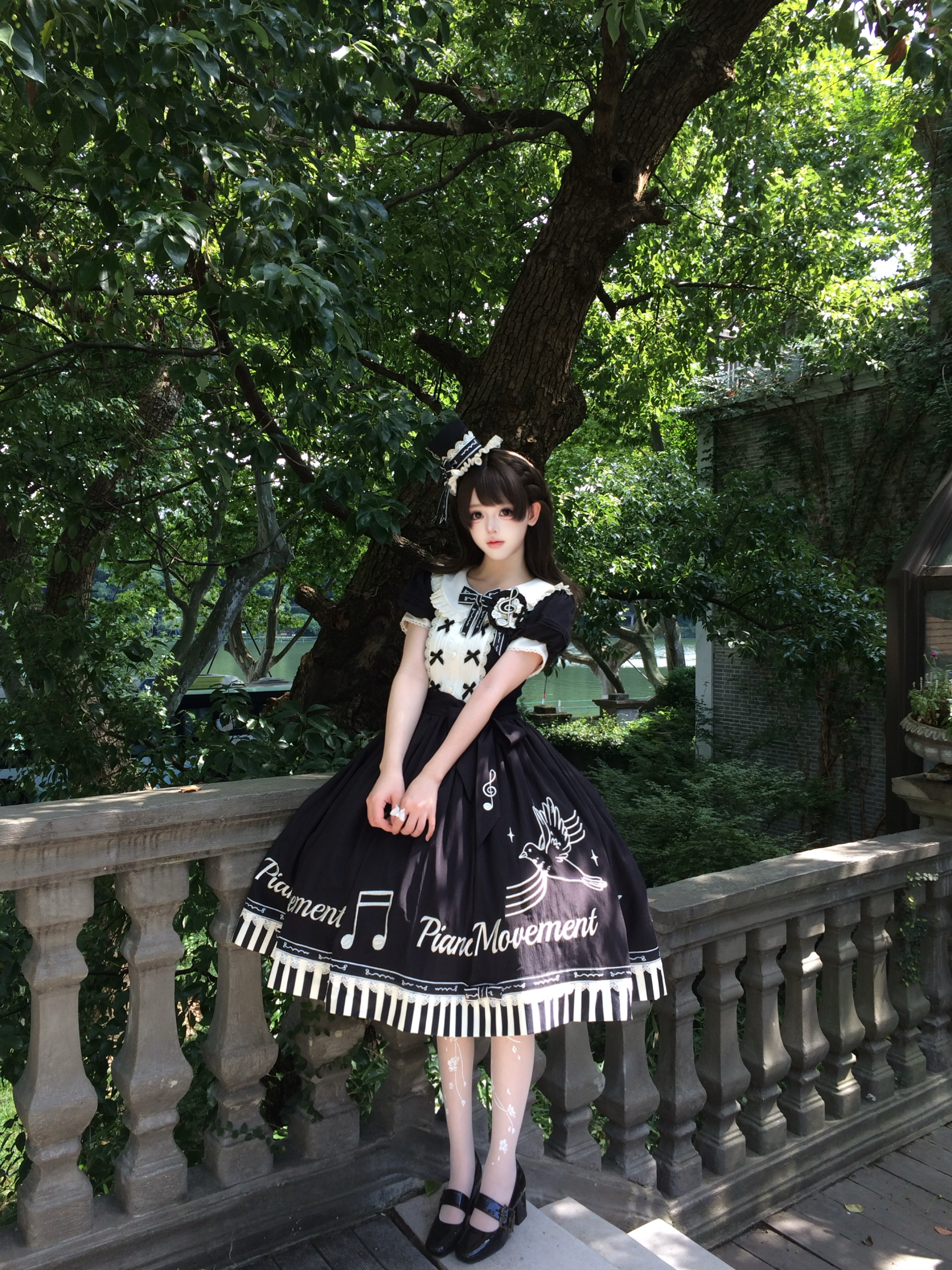 Birdsong Melody - Piano-themed Old School Lolita OP Dress, Side Pockets (2XL L M S XL) 45818:863241