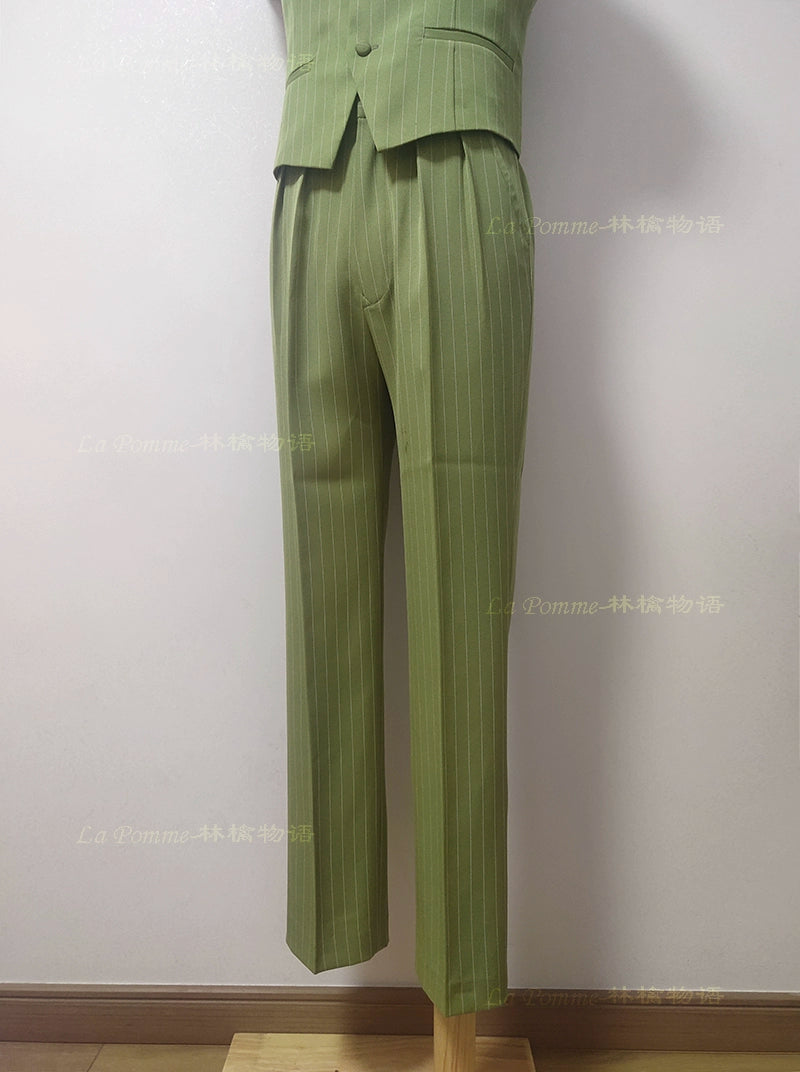 La Pomme - Linen Story - Playful Stripes Customized Shorts/Long Pants S Bean Green Long Pants