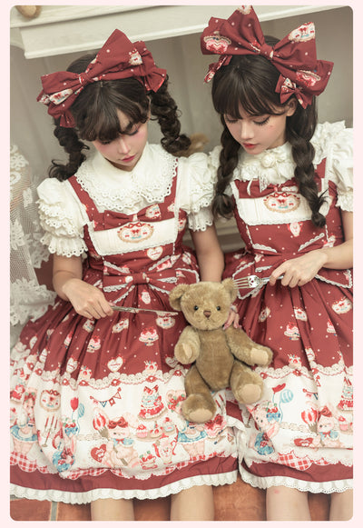 GD Lolita~Strawberry Kitchen~Sweet Lolita Burgundy High Waist JSK   