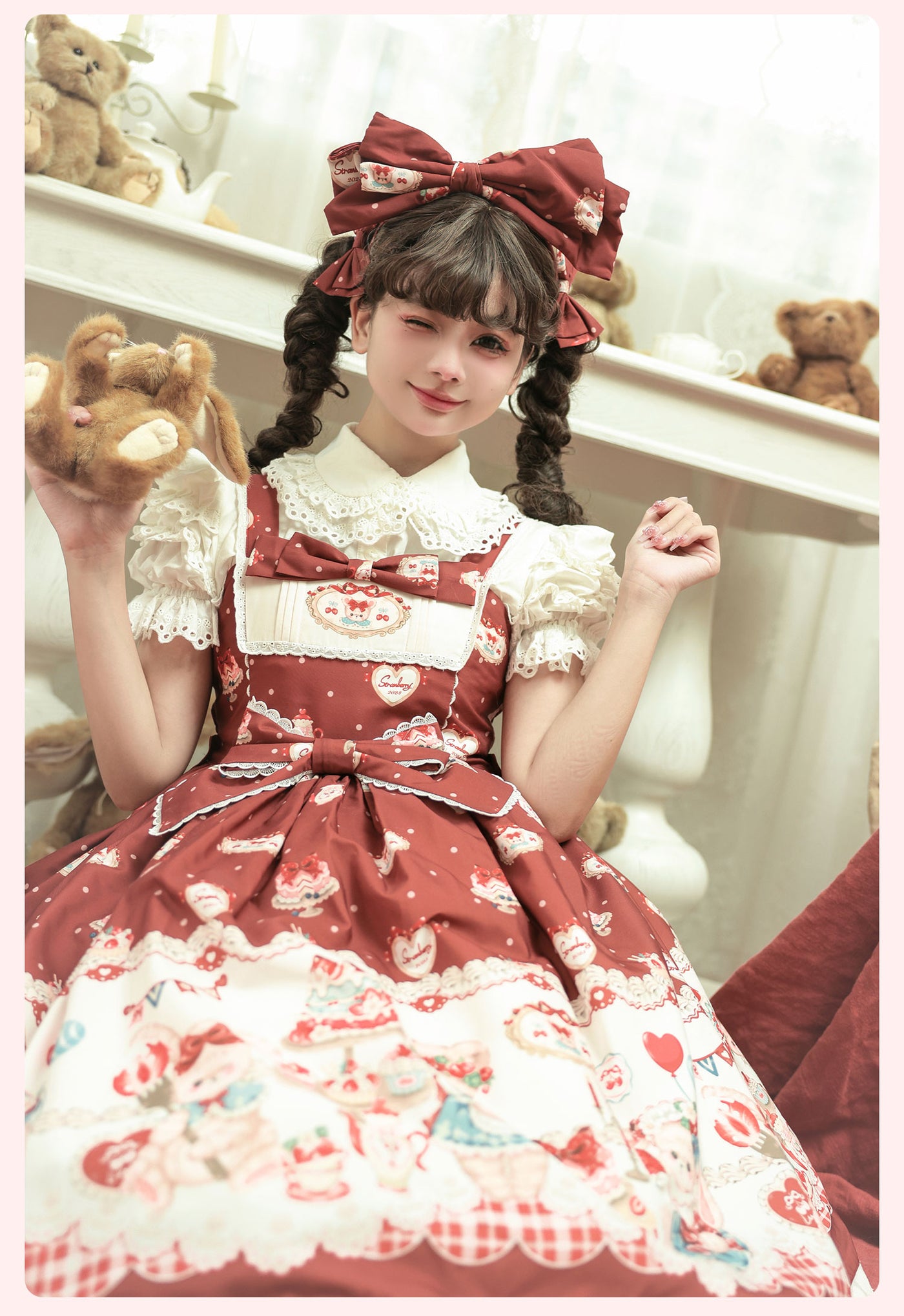 GD Lolita~Strawberry Kitchen~Sweet Lolita Burgundy High Waist JSK   