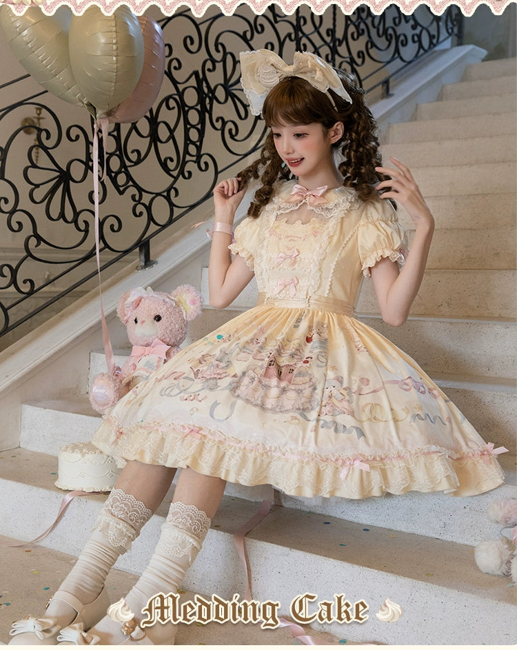 Mademoiselle Pearl~Wedding Cake~Sweet Lolita Dress Suit Printed JSK