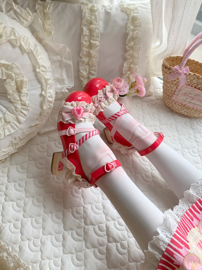 Aimee - Strawberry Limited 2.0 - Sweet Lolita Mary Jane Heel Shoes Strawberry Red 34