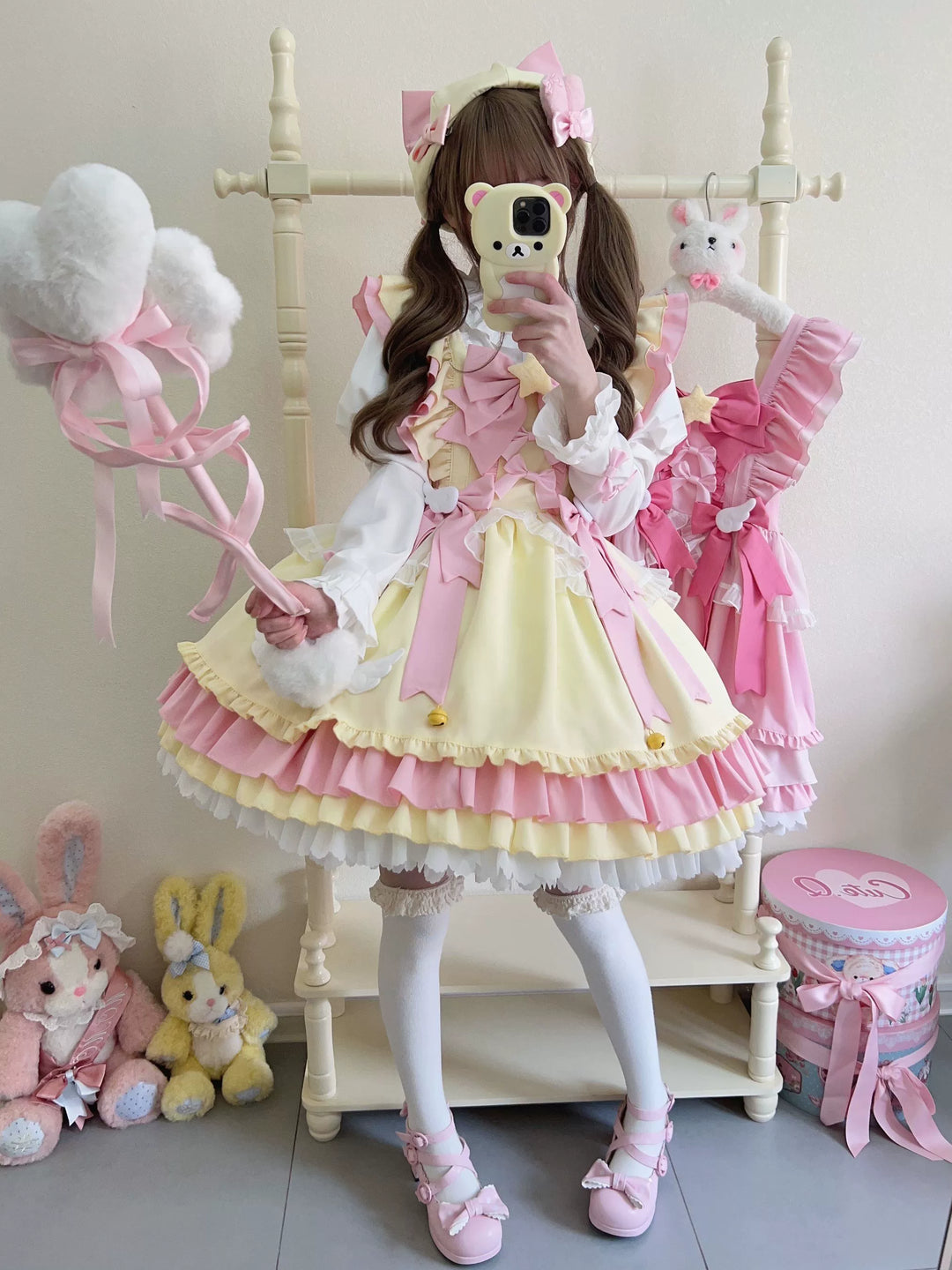 Sugar Girl~Little Star Wing~Sweet Lolita JSK Summer Lolita Dress S yellow jsk+backing bow+blouse+hat 