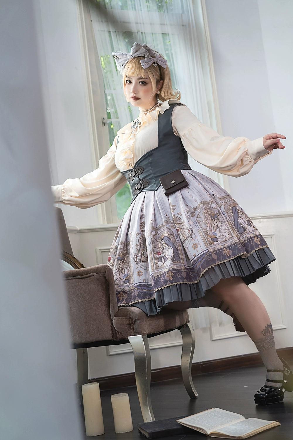 (BFM)Miss Point~Demon Hunting Notes~Gothic Lolita Cross Print Short Skirt   