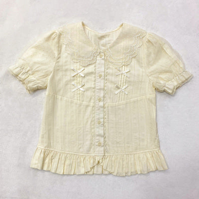 3 Puppets~Butterfly~Kawaii Lolita Short Sleeve Blouse S light yellow 