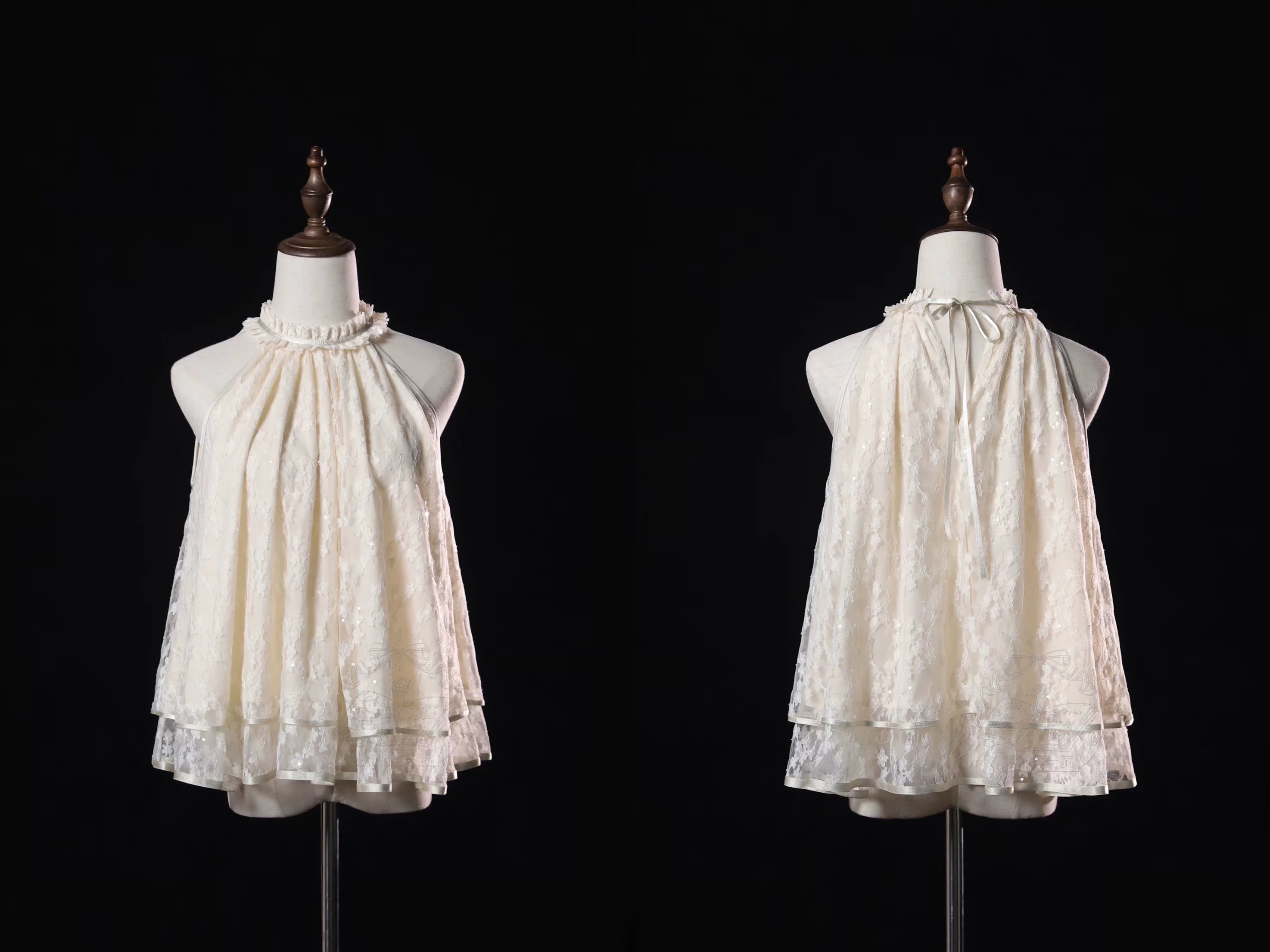 Moonlight Ode - Classic Lolita Lace Halter-neck Blouse & Tulle Skirt Set