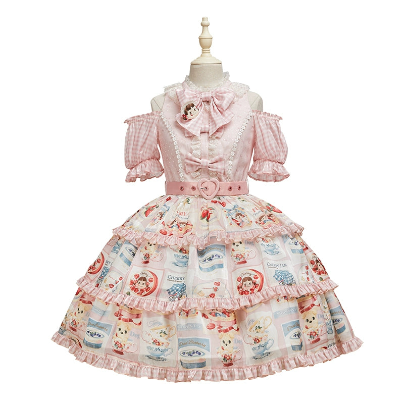 Summer Fairy~IP Collab Kawaii Lolita Dresses OP Home Wear Salopette Cardigan SK XS OP - pink 