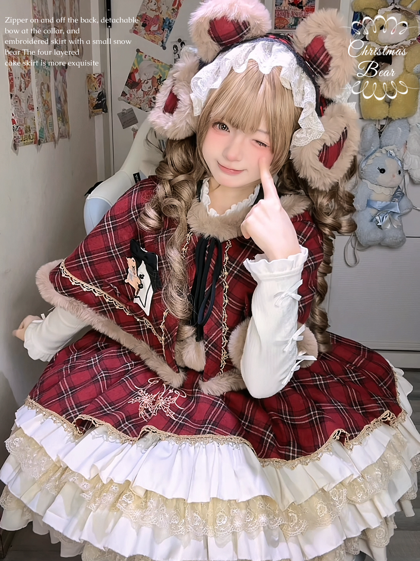 OCELOT - Kurikuma Cocoa - Christmas Plaid Lolita JSK, Hooded Cape 44202:799751