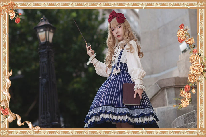 (Buy for me) Infanta~Elegant Lolita Stripe High-waist Jumper Dress Set and Cape 22624:320966