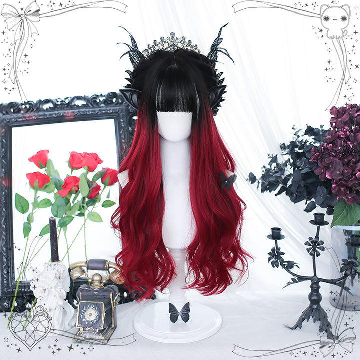 Dalao Home~Gothic Lolita Inferno Dark Fantasy Black Red Wig red black dye wig (with hairnet)  