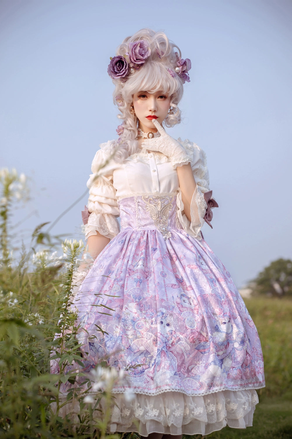 Miss Point~Elizabeth Meow~Classic Lolita Blouse Lotus Root Sleeve Lolita Shirt 40686:673504