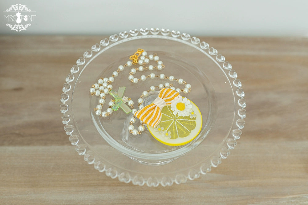 Miss Point - Daisy Lemon - Kawaii Lolita Lemon and Flowers Accessory large lemon bow necklace-yellow