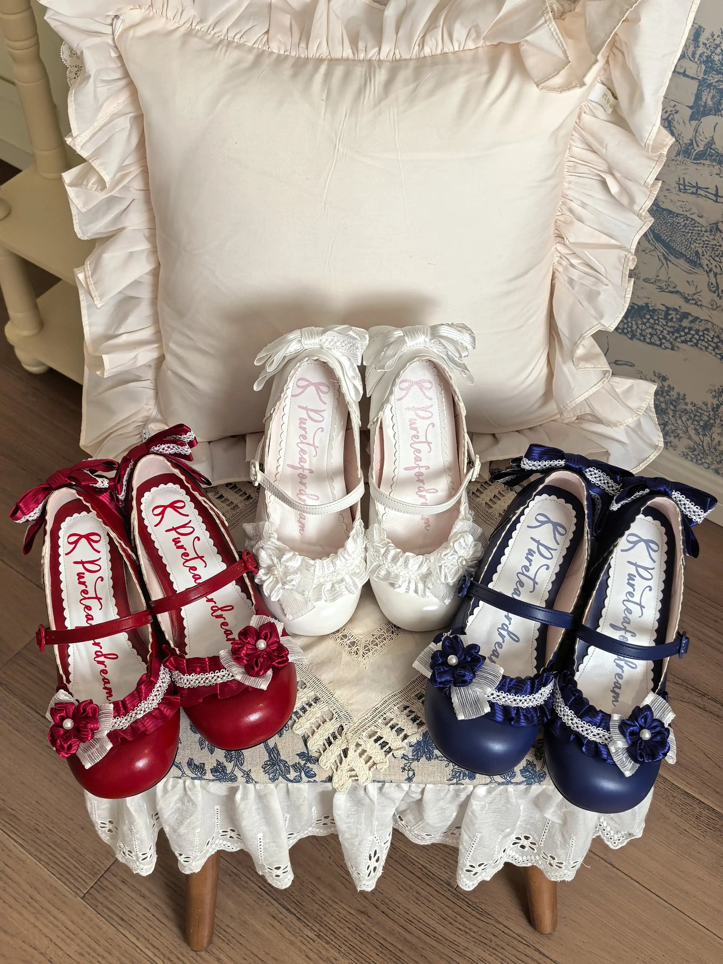 Moonlit Sakura - Sweet Lolita Round-toe Heel Shoes, Floral Accent 45385:845927