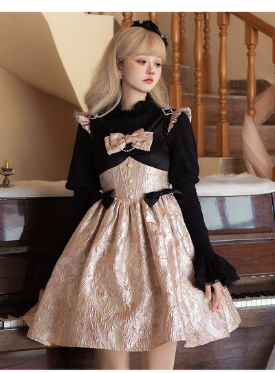 Urtto~Century Garden~Elegant Lolita Blouse Fleece Lined Black Shirt   