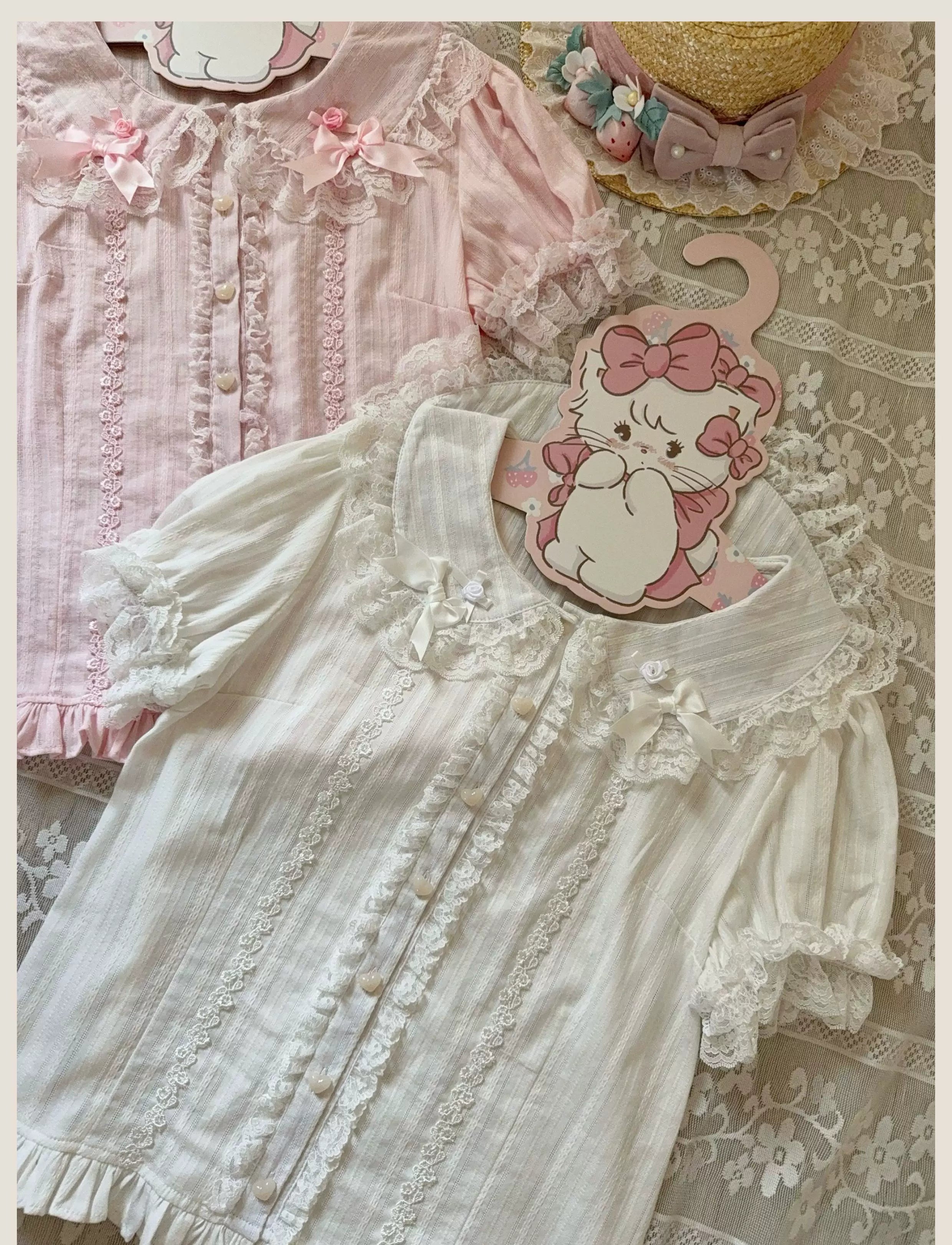 Old School Lolita Peter Pan Collar Blouse with Lace 45504:851249