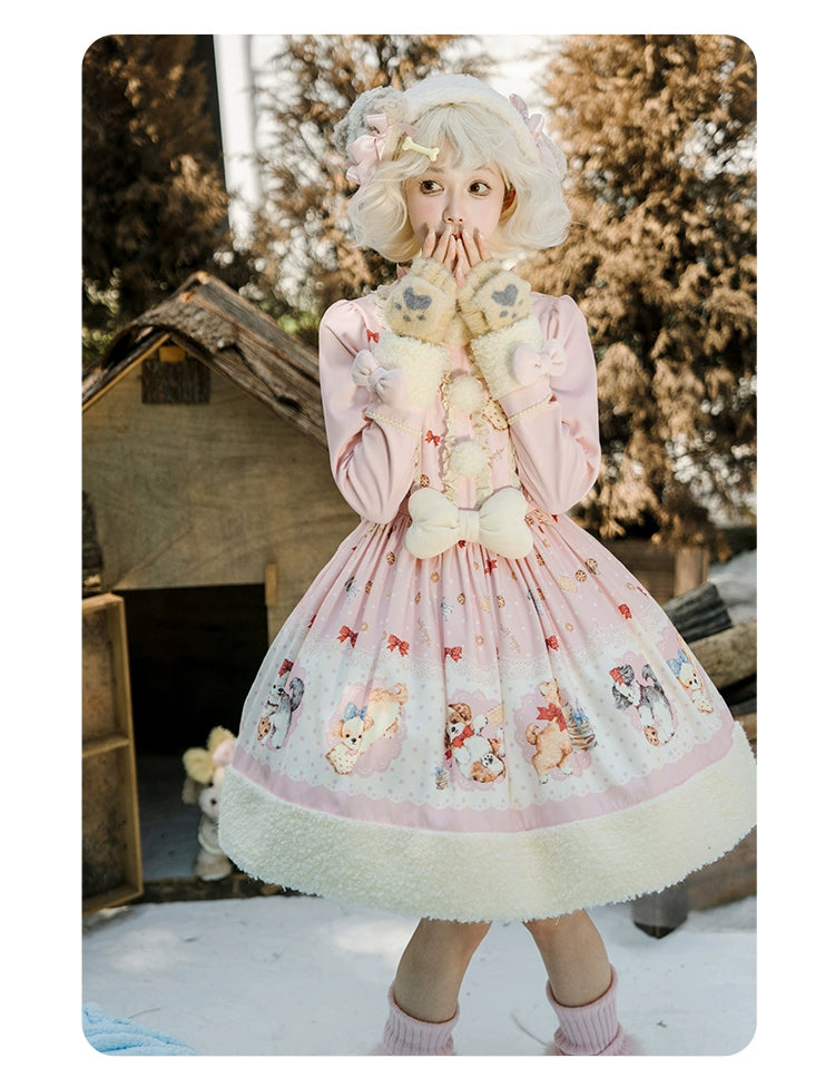 Summer Fairy~Ribbon Puppy~Sweet Lolita Suit Off-Shoulder Sweater Cute Cape OP   