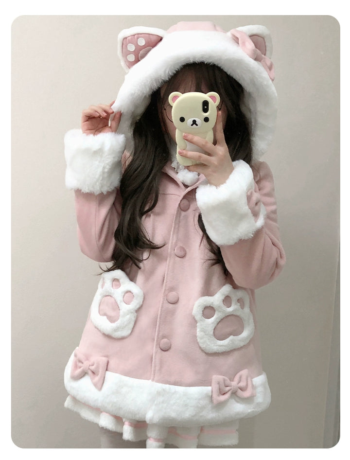 ZhiJinYuan~Calico Cat~Kawaii Lolita Plush Coat Lovely Warm Winter Coat   